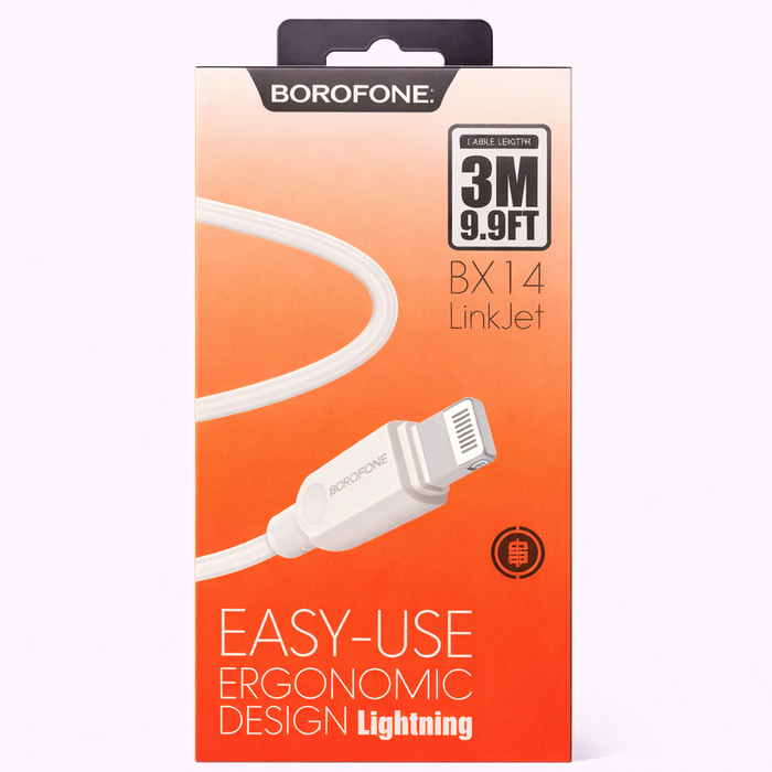 BOROFONE BX14 LinkJet Lightning Cable 3M (9.9FT) – Fast Charging & Data Sync, Durable Ergonomic Design