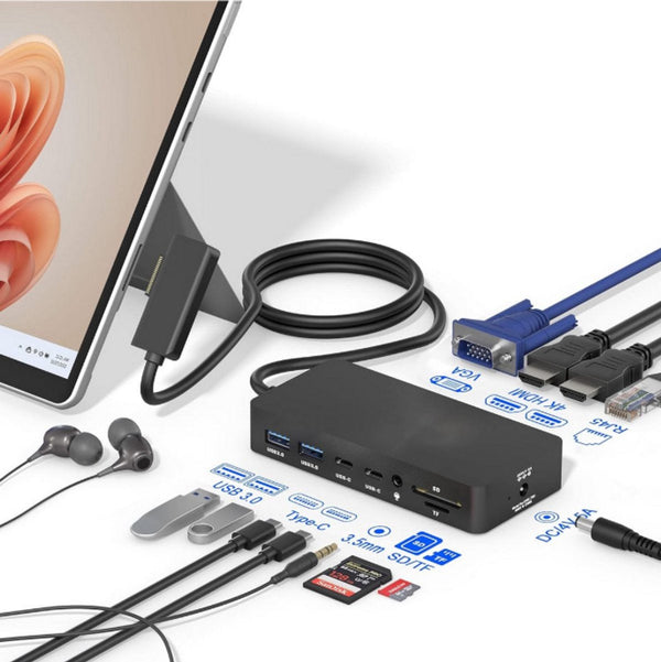 For Surface Dock, Microsoft Surface Docking Station with HDMI x2, VGA, RJ45, USB3.0, USB-C, SD, TF, Audio for Surface Pro 9/8/X/7/6/4/3, Surface Laptop 4/3/2/1, Surface Laptop go, Surface Book 3/2/1