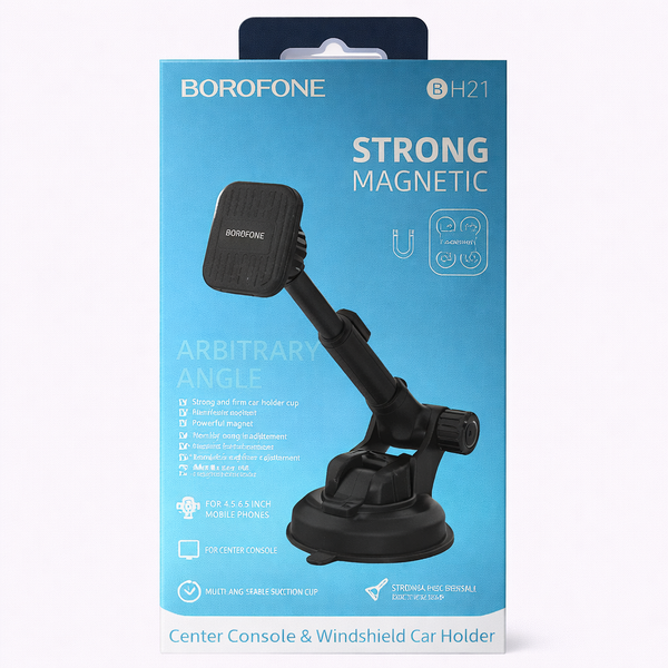 BOROFONE BH21 Strong Magnetic Car Phone Holder – Windshield &amp; Dashboard Mount, Adjustable Viewing Angle