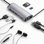 Fonething USB C HUB, 11 in 1 USB C Docking Station with 4K HDMI, , 3*USB 3.0, USB C Data, , RJ45 Ethernet Port, SD/TF, 3.5mm AUX, Compatible with MakBook Pro/Air, More Type C Devices-grey - View 3