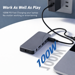 Fonething USB C HUB, 11 in 1 USB C Docking Station with 4K HDMI, , 3*USB 3.0, USB C Data, , RJ45 Ethernet Port, SD/TF, 3.5mm AUX, Compatible with MakBook Pro/Air, More Type C Devices-grey - View 5