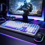 BT-09 PC Gaming Keyboard 2in1 Wireless and USB-C Wired, RGB Backlit (Blue White Purple) - View 2