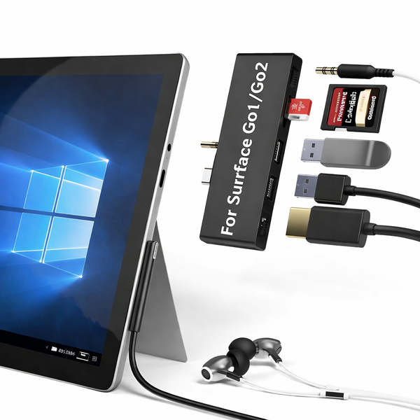 For Surface Go Hub Docking Station for Surface Go/Go2/Go3//Go4, 7-in-2 Surface Go Hub Adapter with 4K USB C to HDMI, 2 USB 3.0 Ports, Earphones Jack,SD/TF Card Slot