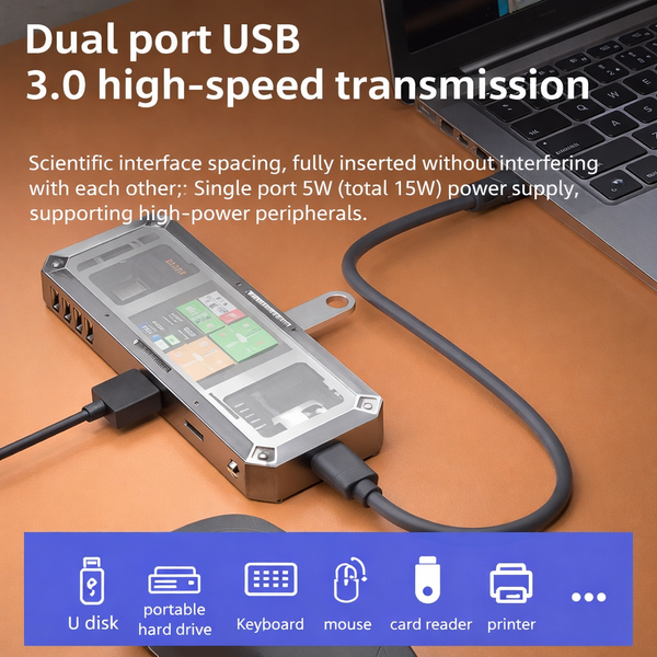 G71 7 in 1 Aluminum Alloy Office Docking Station Smart Screen Display Type-C to HDMI2.0 USB3.0 HUB PD100W Adapter