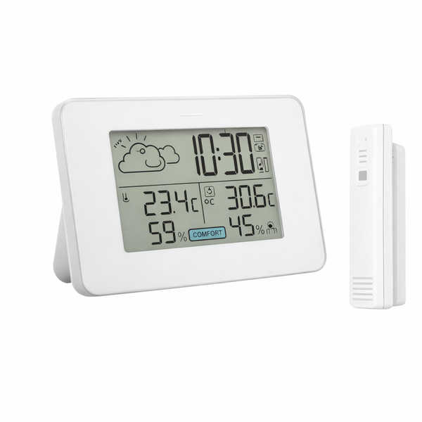 Weather Clock, Optional ℃/℉ Digital LCD Alarm Clock with LCD Clear Large Digital Display Support Snooze and Alarm Function(Black)