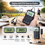 Pocket Radio,Portable Headset Radios,Mini Digital AM/FM Stereo Radio with Headphone,Rechargeable Battery LCD Display for Walking/Running,Personal Radio Support Micro USB - View 7