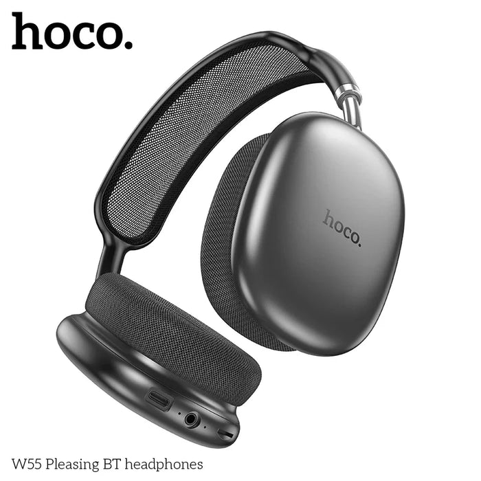Hoco W55 Pleasing Wireless Bluetooth 5.4 Over-Ear Headphones (90-Hour Battery, Hi-Fi Sound, AUX / TF Card Support)