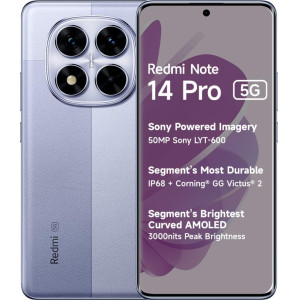 Redmi Note 14 Pro 5G (Phantom Purple, 8GB RAM+ 256GB Storage) | Mediatek Dimensity 7300 Ultra Processor | AMOLED Display | Dual Nano-SIM | 5500mAh Battery