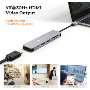 NOVOO 6 in 1 USB Type C Hub with 4K HDMI, 60W USB C PD Charging Port, 2 USB 3.0 Ports, SD/TF Card Reader for MacBook Pro 2017/2016/2018, Huawei MateBook and More USB C Laptop and Smartphone, Grey
