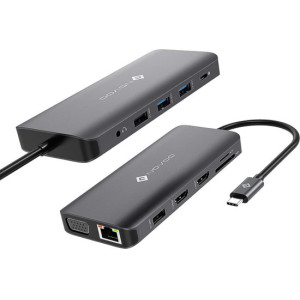 NOVOO 12IN1 USB C Hub Docking Station 3.5mm Audio/Mic 2 HDMI Type-C Hub Dual Monitor Adapter Laptop Hub Ethernet 100W Type C Charging 4USB for PC/Laptop, Dark Gray
