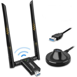 USB WiFi Adapter, 1200Mbps Dual Band Dongle 2.4G/5G with 3.0 Cradle, High Gain Antenna Extension Cable Wireless Network Adapter for PC Desktop Laptop Support Windows 11/10/8/7 Mac Os X, Black